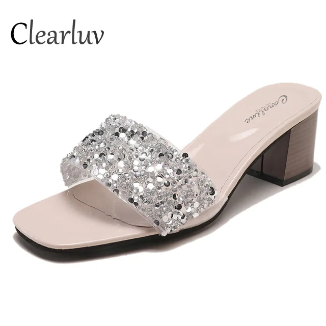 

2019 high quality women's Bling flat sandals sequins crystal sequins slip lazy casual ladies slippers sandals chaussures femme