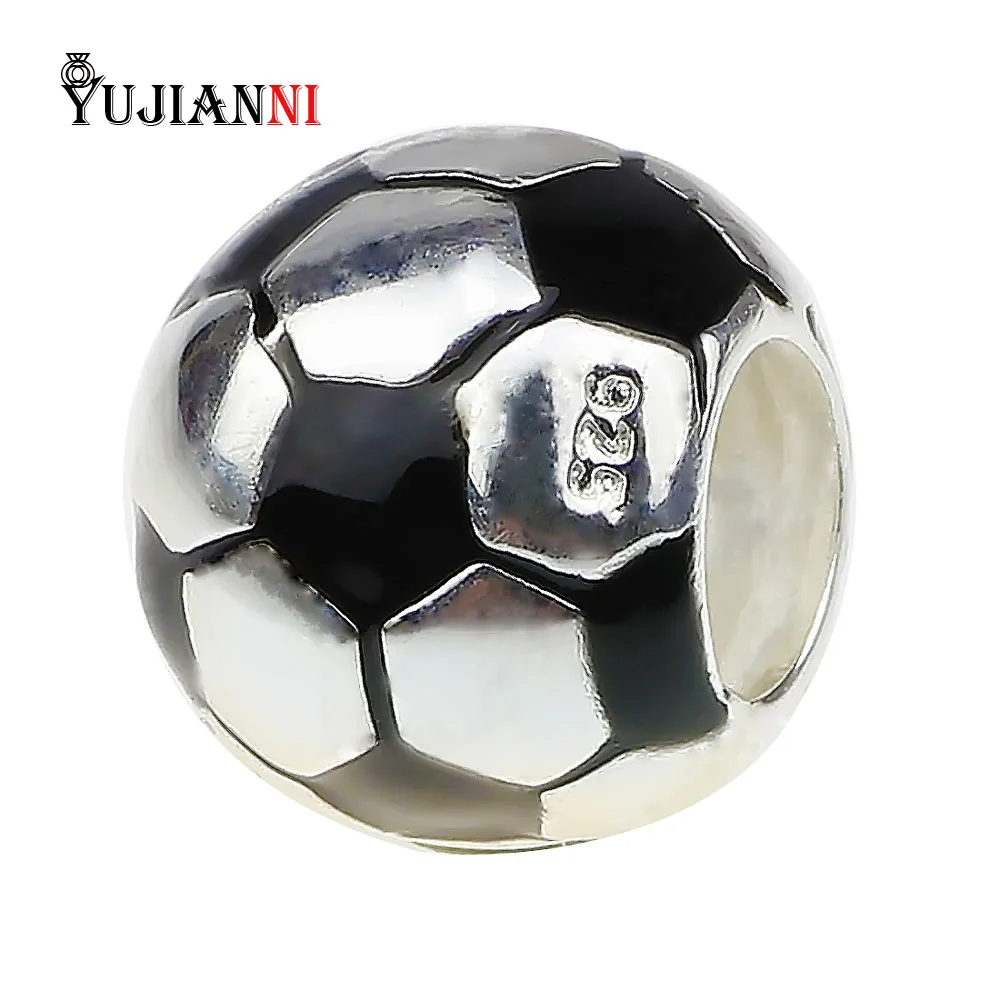 925 Sterling Silver Soccer Ball Bead for Jewelry Making 4.5mm Hole