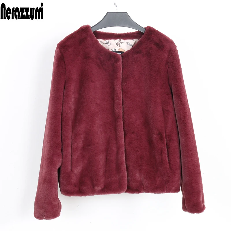 

Nerazzurri Female Faux Fur Coat Winter Fluffy Fake Fur Jackets Long Sleeve Short Ladies Artificial fur Plus Size Women Clothing