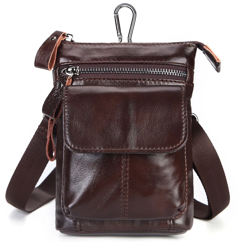 Настоящая корова натуральная кожа поясная сумка для телефона s маленькая сумка для путешествий - Цвет: Dark brown