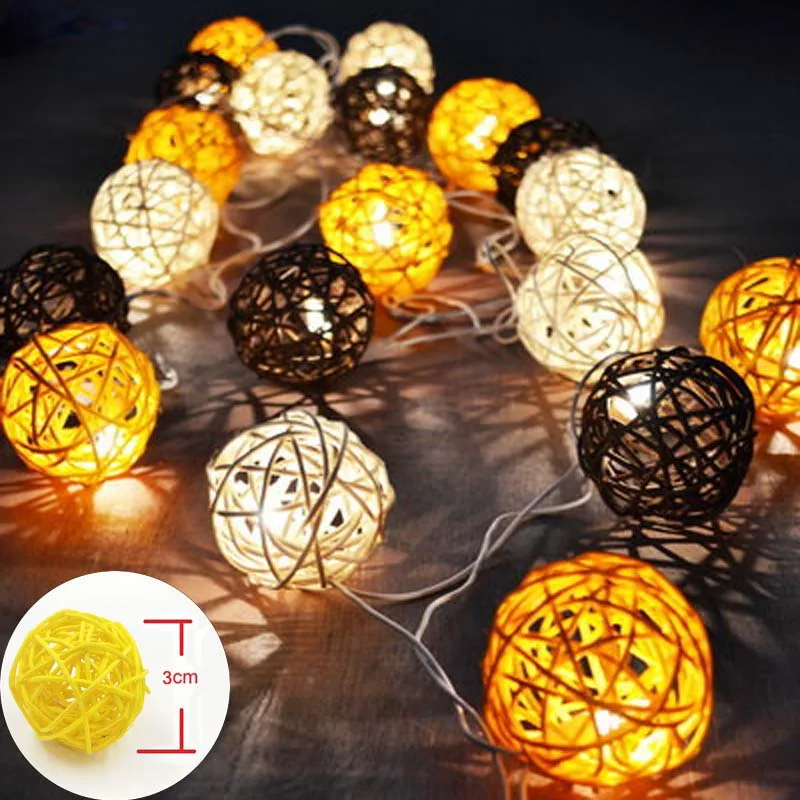 LED String Holiday Lights 20 Coffee White Rattan Ball Lights AC Plug Battery Operated LED ...