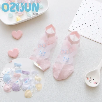 

5 Pairs A Lot New Arrivals 2019 Summer Baby Girls Cartoon Rabbit And Love Ultra-thin Crystal Sheer Socks