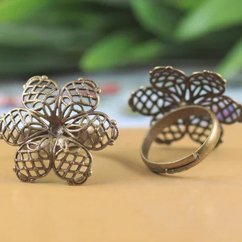 

27mm Filigree Circle Flower Ring Settings Cabochons Bases Brass Metal Adjustable Rings DIY Findings Multi-color Plated