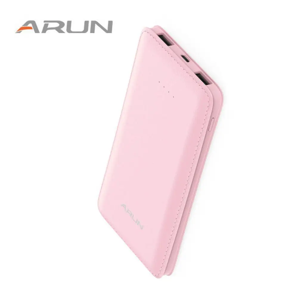 pink ARUN 10000 mAh Мощность Bank 2 USB быстро полимера Внешняя батарея Зарядное устройство мобильного телефона Портативный зарядки для iphone Forxiaomi - Цвет: pink