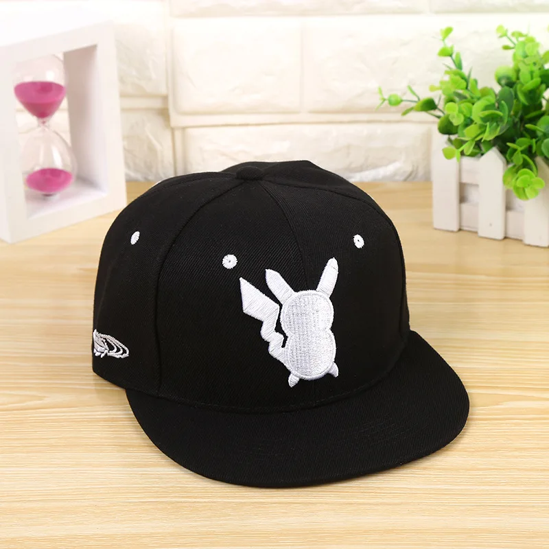

New PU Fabric Baseball Cap Adjustable Pokemon Hat Pikachu Flat Cap Hip Hop Adult Snapback Ash Ketchum Caps For Men Women