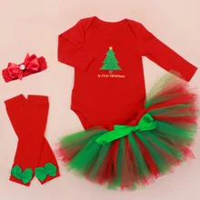 4 предмета в комплекте; комплект из двух предметов длинные рукава, красное для маленьких девочек 1st рождественское платье Корона наряд для вечеринки комбинезон Пышная юбка леггинсы и ободок 0-24Months