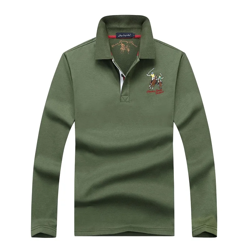 Высокое качество хлопок мужская рубашка Поло Eden Park сплошной цвет поло вышивка повседневные рубашки с длинным рукавом Европейский размер M-3XL; YA280 - Цвет: Green