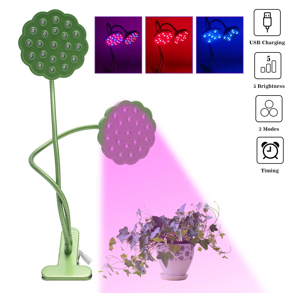 

LED Grow Light USB 20W Full Spectrum Phyto Lamp 5-level Dimmable Timing Controller Red Blue LED Fitolampy for Indoor Greenhouse