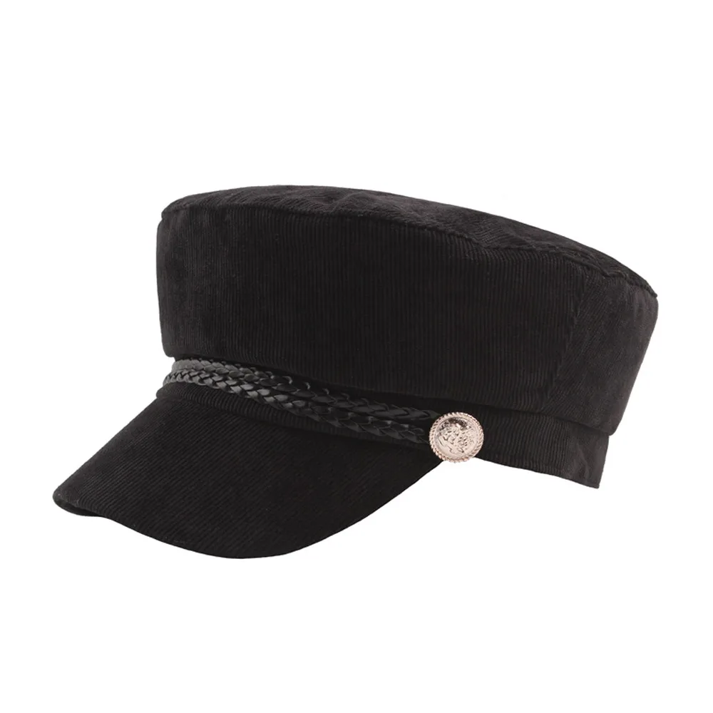 Высококачественная модная женская однотонная темно-синяя кепка с пуговицами, Вельветовая Студенческая шапка, уличные шапки-береты, шляпа художника,, подарок - Цвет: Black