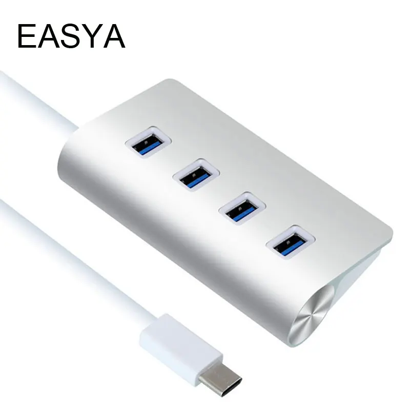 

EASYA Multi USB C HUB Adapter Portable USB Hub 3.0 USB Splitter 4 Ports 5Gbps Aluminum Alloy USB-C Dock Silver for Macbook pro