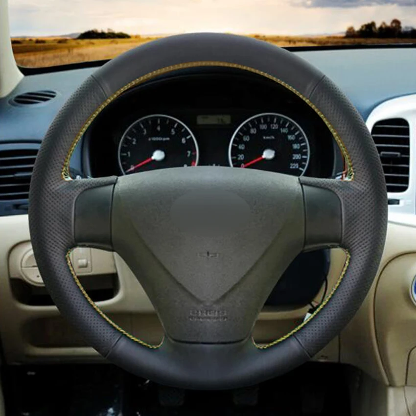 

Black Natural Leather Car Steering Wheel Cover for Hyundai Accent 2006-2011 Getz 2005-2011 Kia Rio Rio5 2006-2009