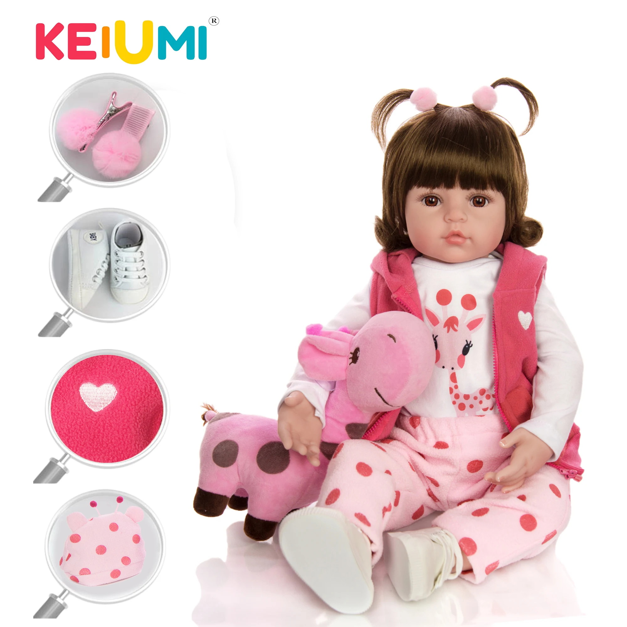 KEIUMI Cute Giraffe Reborn Baby Girl Doll Real Truly Silicone Vinyl Boneca Reborn DIY Toy Stuffed Doll For Kids Birthday Gift