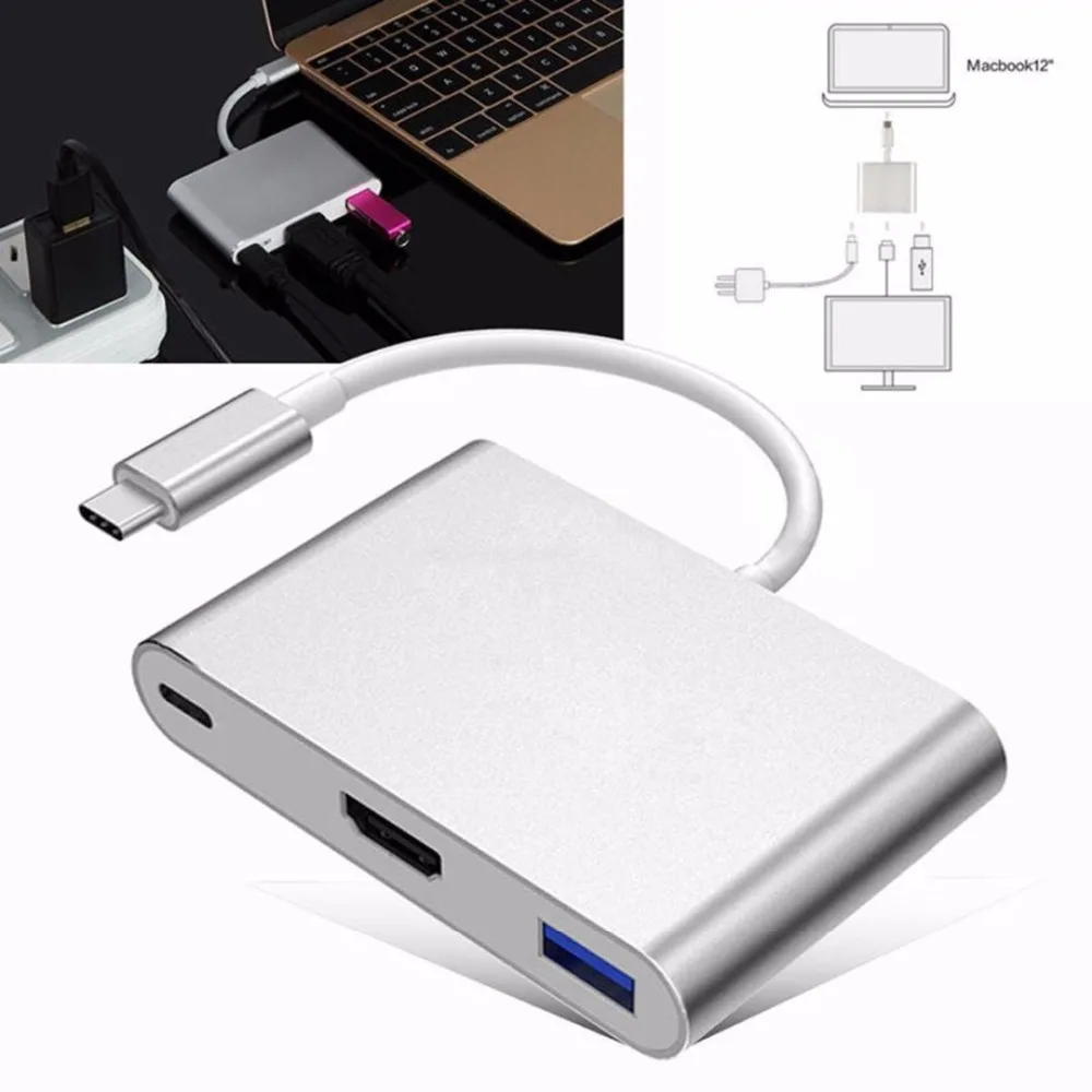 SOONHUA USB3.1 Type C к HDMI USB3.0 видео провод для переключения USB C HDMI цифровой AV многопортовый адаптер 3 в 1 концентратор для Macbook компьютера