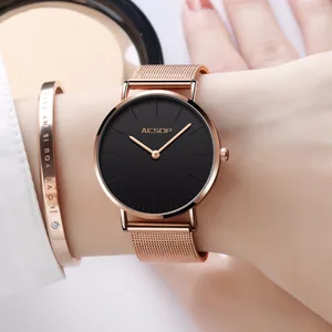 Luxury Women Watches Simple Ladies Steel Watch Rose Gold Elegant Minimalism Casual Black Female Waterproof Clock For Girl