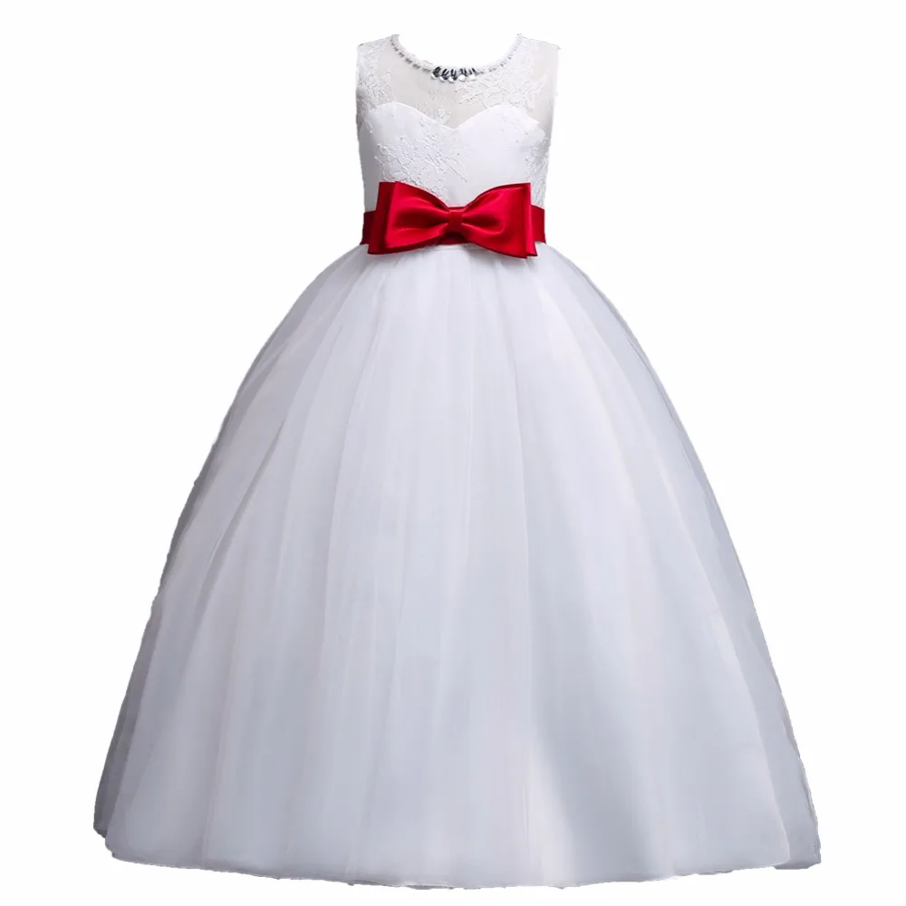 

Summer Flower Girls Sleeveless Princess Dresses for Wedding Party 5 to 16 Years Dress For Kids Lace Dresses 10Y Robe Fille Red