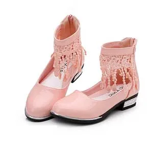 Летняя новая детская одежда для маленьких принцесс; лакированная кожа; обувь детские сандалии; модная повседневная обувь; с бахромой; шлепанцы без задника с открытыми пальцами 3 вида цветов LT070 - Цвет: Pink