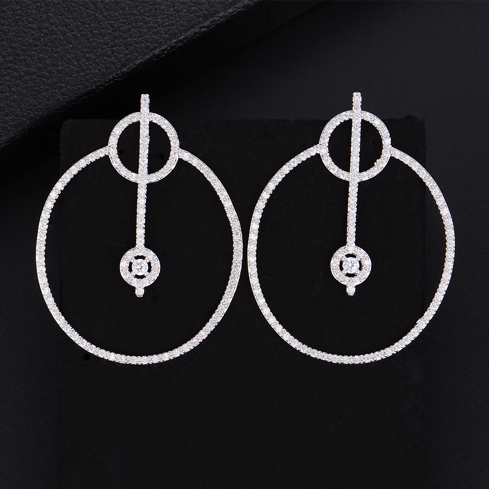 53mm High Quality Geometry Round Circle Hollow Micro Cubic Zirconia Pave Stud Earrings For Bridal Engagement Jewelry | Украшения и