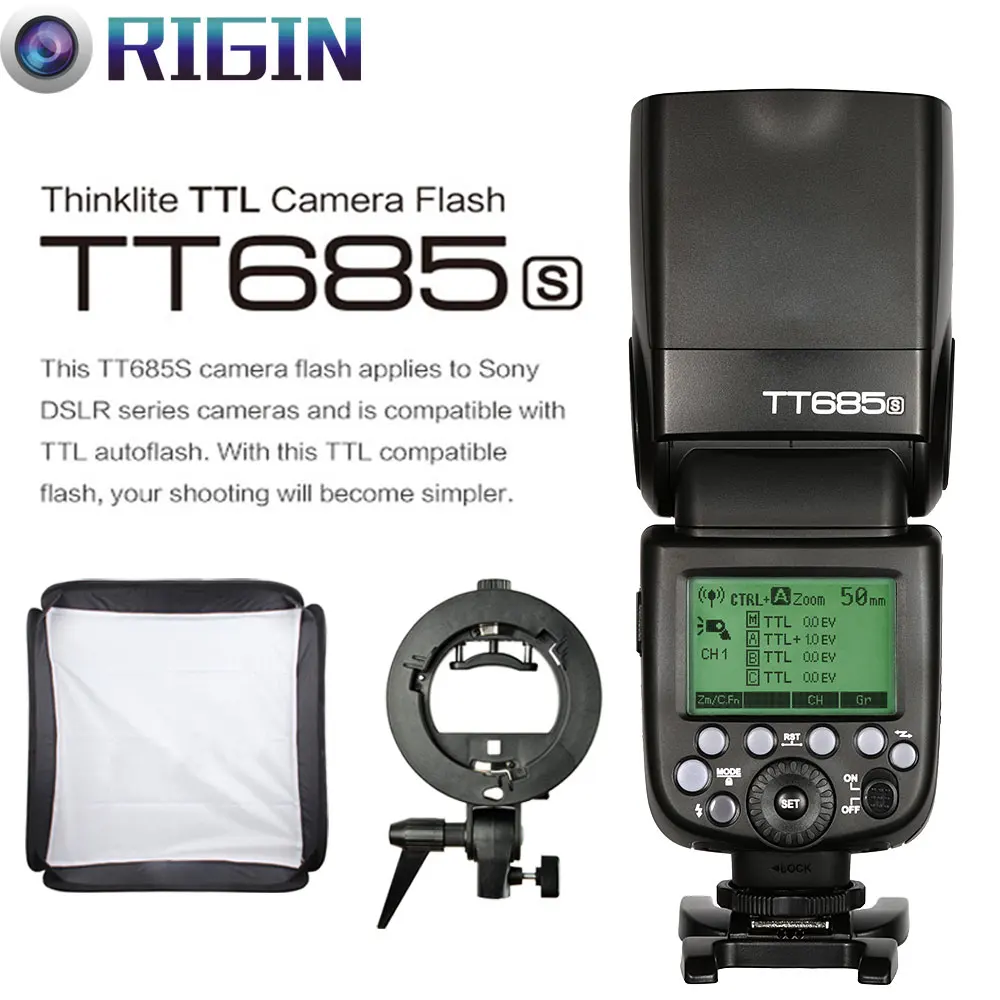 

Godox TTL II TT685S Camera Flash 2.4G wireless HSS 1/8000s GN60+Godox S-Type Bracket+SoftBox(40cm/50cm) Kit For Sony Cameras