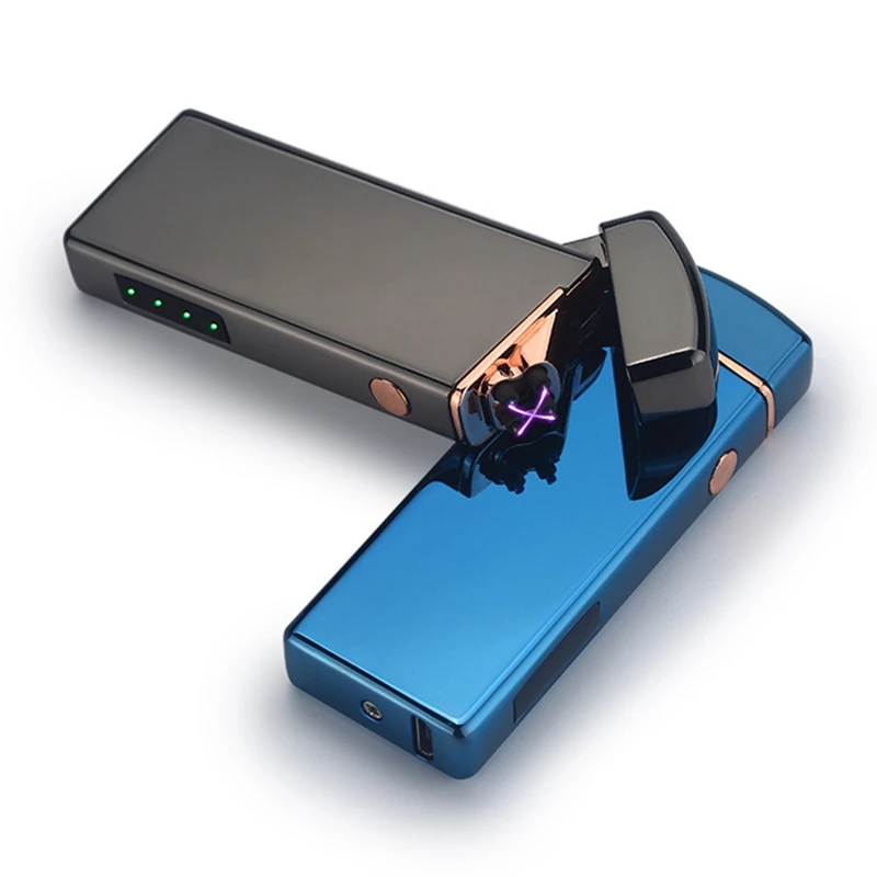 Металлический ветрозащитный USB Перезаряжаемый двойной для Плазменно-дуговой импульсный электронный прикуриватель индикатор сигарет