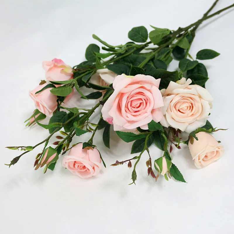 Flone 6 Heads Artificial Rose Flowers Silk Flower Bouquet Branch Fake Flower Wedding Decor Birthday Party Crafts Decor Flowers (13)