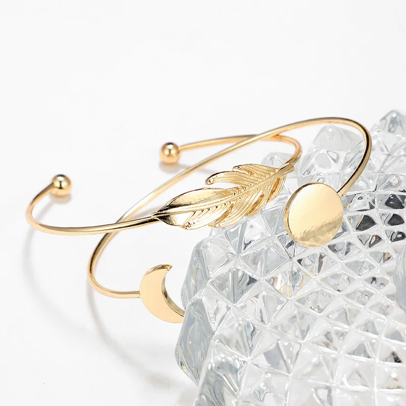 Набор браслетов с подвесками в богемном стиле с золотыми кристаллами, женские классические браслеты со стрелками, узлом и лунным камнем, модный женский браслет, вечерние ювелирные изделия, подарок