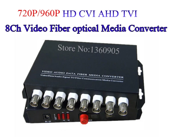 

8 Channel TVI AHD CVI Video optical Media Converter Transmitter Receiver Single mode 20KM for 720P/960P HD Coaxial Security Cam