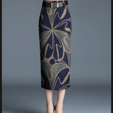 Женская Весенняя приталенная юбка размера плюс из 20% шерсти, Женская Осенняя юбка с d принтом, Женская Толстая юбка длиной до середины икры с разрезом