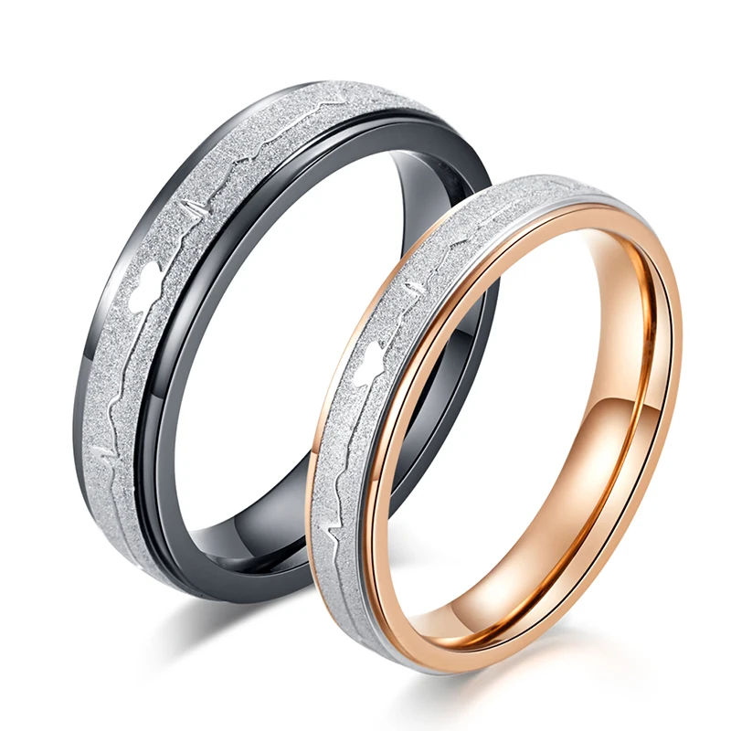 

Love Ring for Women and Men Hot Selling Heartbeat Wedding Ring Black Rose Gold Color Alliance Couple Engagement Ring