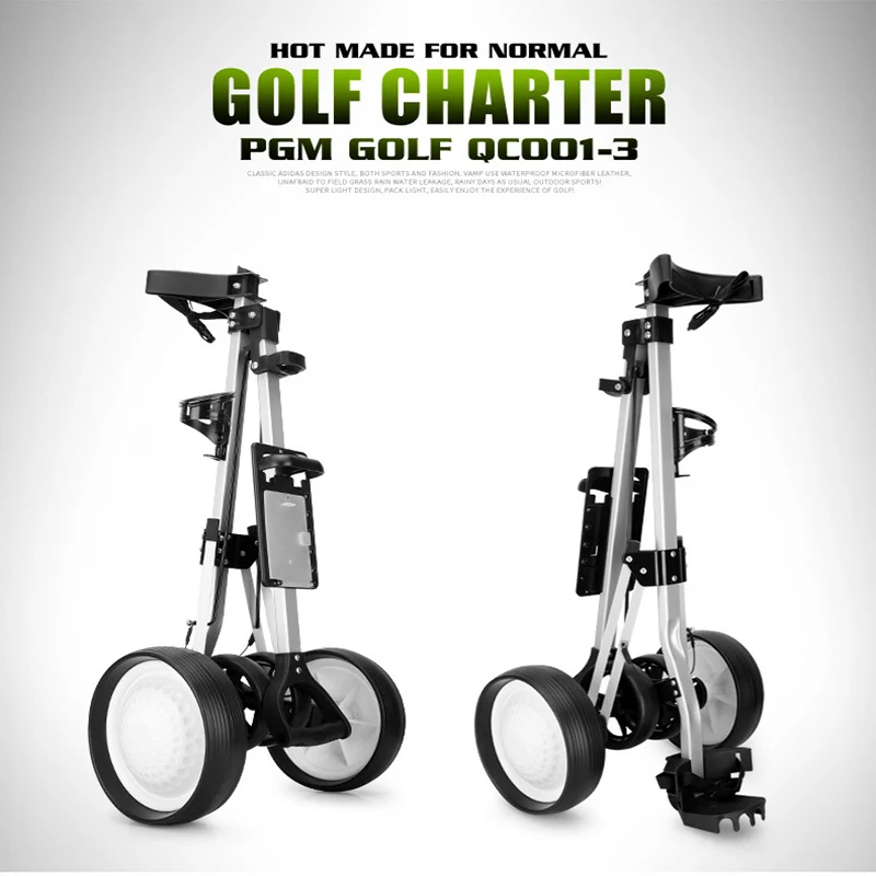 PGM Foldable Golf Trolley Cart Aluminium Alloy with Scorecard Cover Holder Push Pull Golf Cart with Brake Accessories