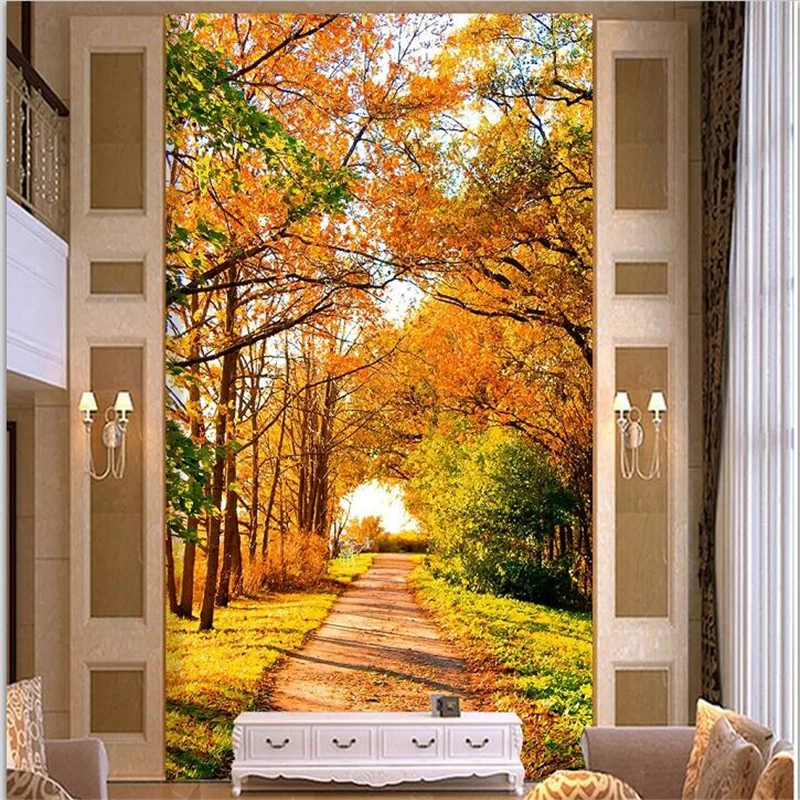 

wellyu Custom wallpaper 3d photo murals beautiful maple forest road 3D porch aisle corridor mural wallpaper 3d papel de parede