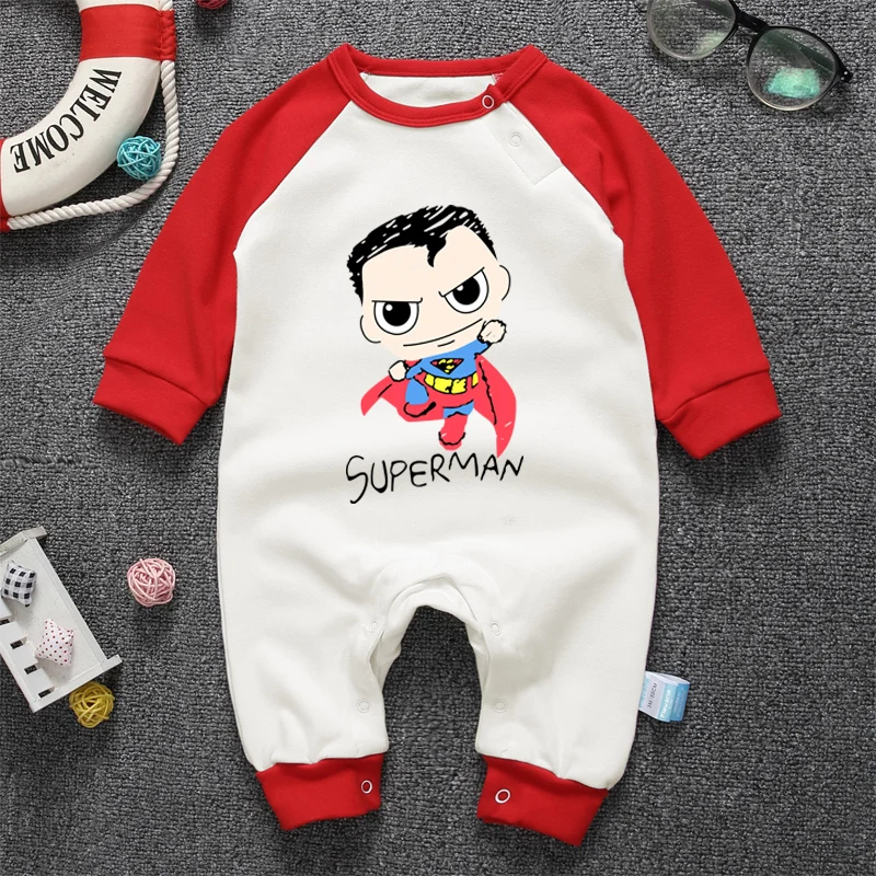 Комплект одежды из хлопка для новорожденных, унисекс, Бэтмен, Супермен, мультяшная одежда с длинными рукавами для маленьких мальчиков, ромперы для младенцев, Комбинезоны