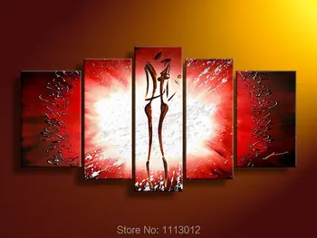 

High Quality Abstract Sexy Nude Hot Red Women Oil Painting 5Pcs Set Home Wall Decor Modern On Canvas Art Picture For Living Room