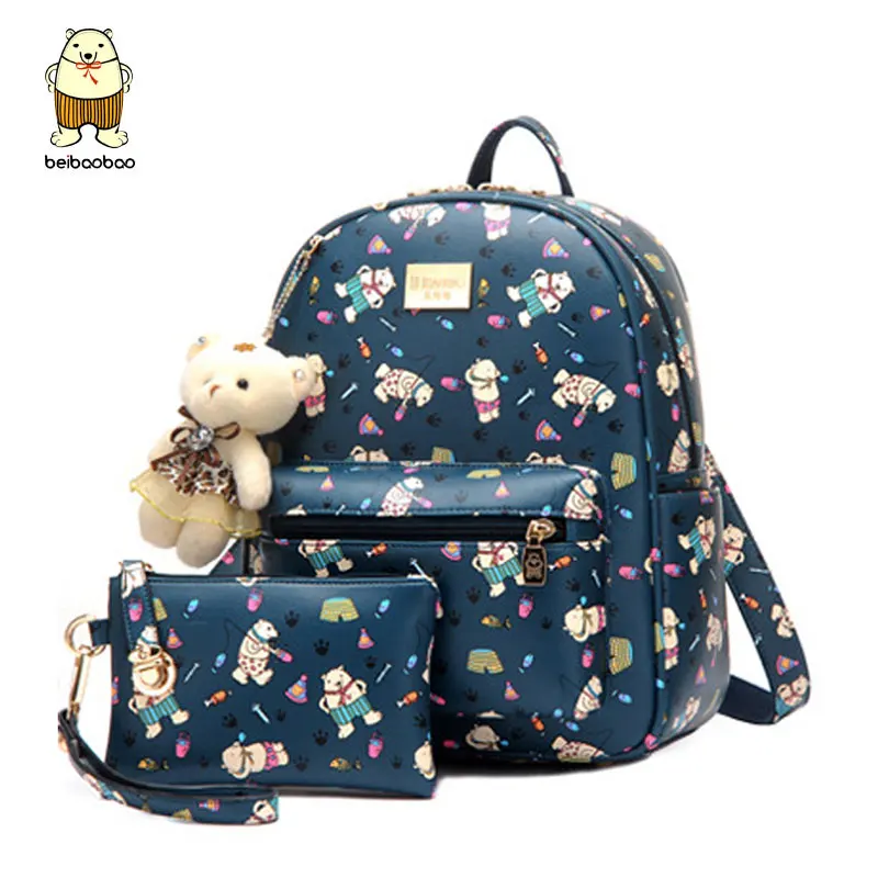 

Beibaobao Fashion Girl's Backpacks High Quality Characters Printing Backpacks 2018 PU Leather Backpacks For Teenage Girls B066