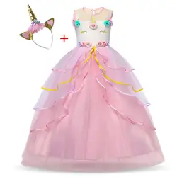 Нарядное платье-пачка принцессы с единорогом; костюм для девочек; свадебное платье; одежда; Детские Платья с цветочным рисунком для