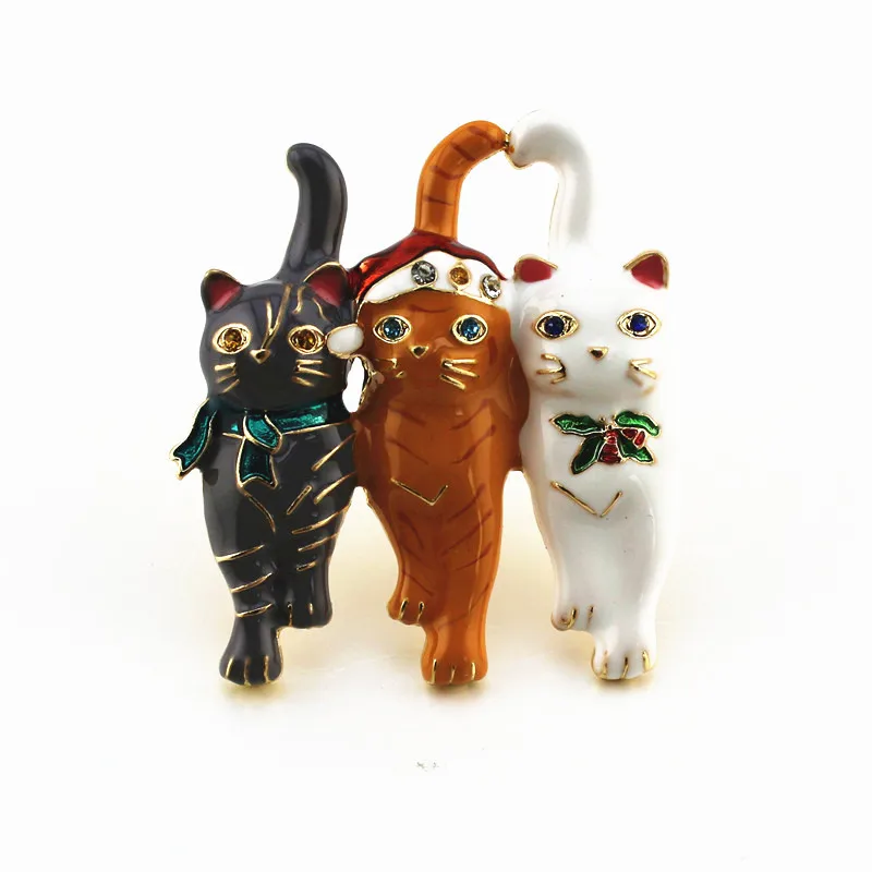 

2019 new European and American style Enamel three cat fashion temperament brooch accessories female