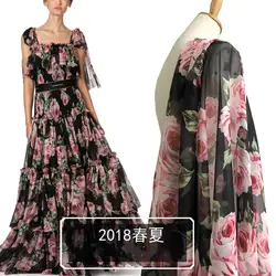 Новинка 2018 года европейской и американской моды Роза цифровая печать, полиэстер ткань шифон Цветочный настройки