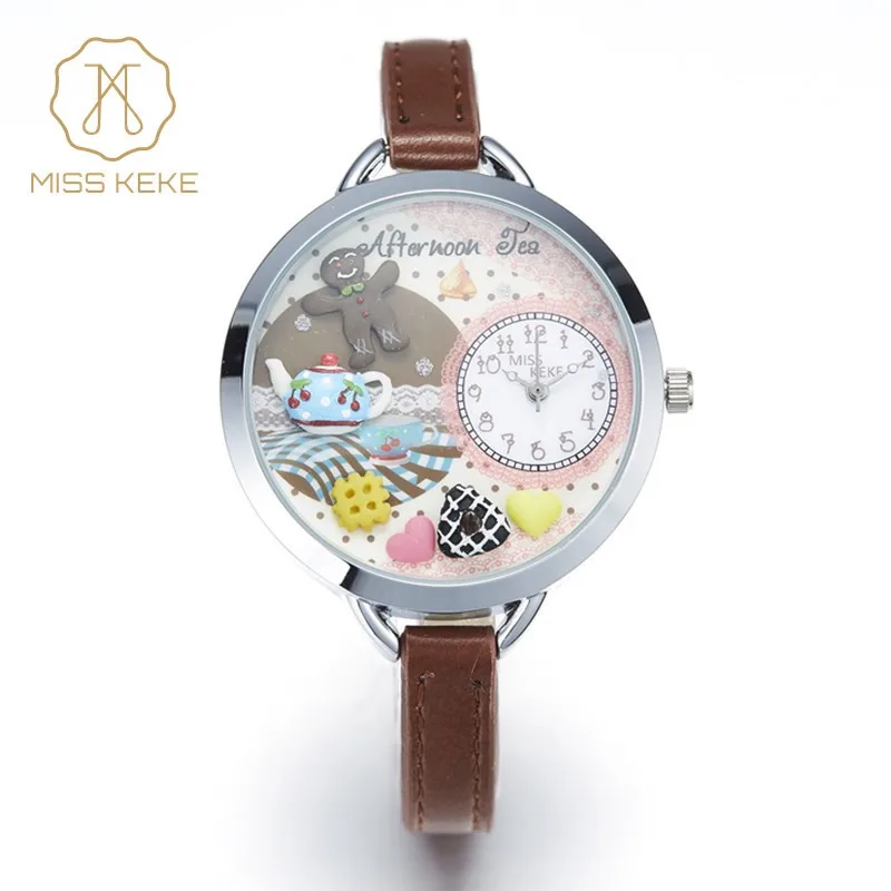 MISS KEKE montre enfant глина милый мини мир печенье уникальный чайник подарок часы дети кварцевые кожаные часы-браслет 863