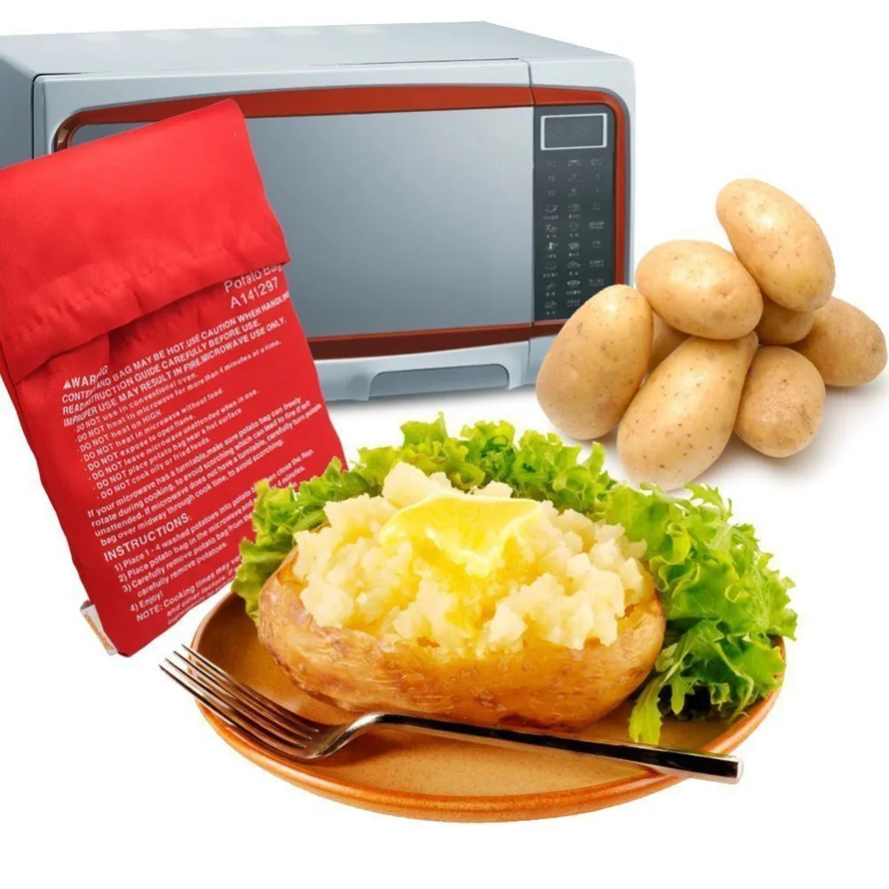 1 шт Красный моющийся мешок для картофеля, микроволновый мешок для выпечки картофеля, запеченный кармашек для риса, 4 минуты, легкие Кухонные гаджеты