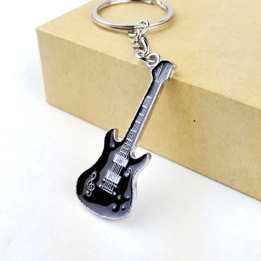 2017 new hot unique cool black metal guitar key chain ring keychain