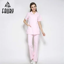 Одежда медсестры белый лабораторный халат топы с короткими рукавами брюки аптека спереди стол красота салон больничный медицинский скраб наборы Рабочая форма