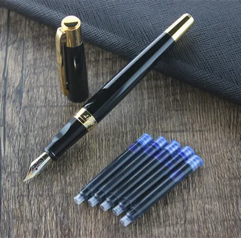 

DIKA WEN 8017 Black and Gold Clip Fountain Pen with 0.5 mm Nib Luxury Metal Inking Pens for Writing Gifts pen Free Shipping