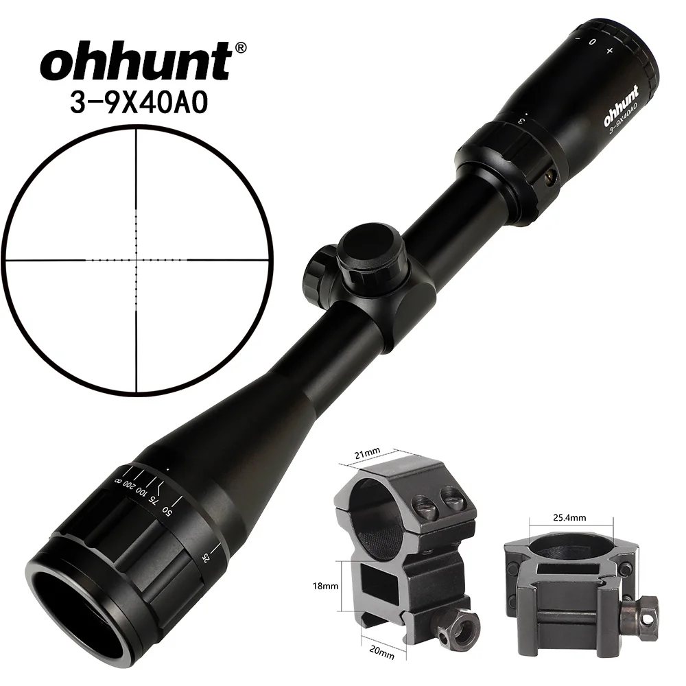 Ohhunt 3-9x40 AO тактический прицел охотничий прицел 25,4 мм 1 дюйм оптический прицел охотничий стрелковый прицел - Цвет: High picatinny rings