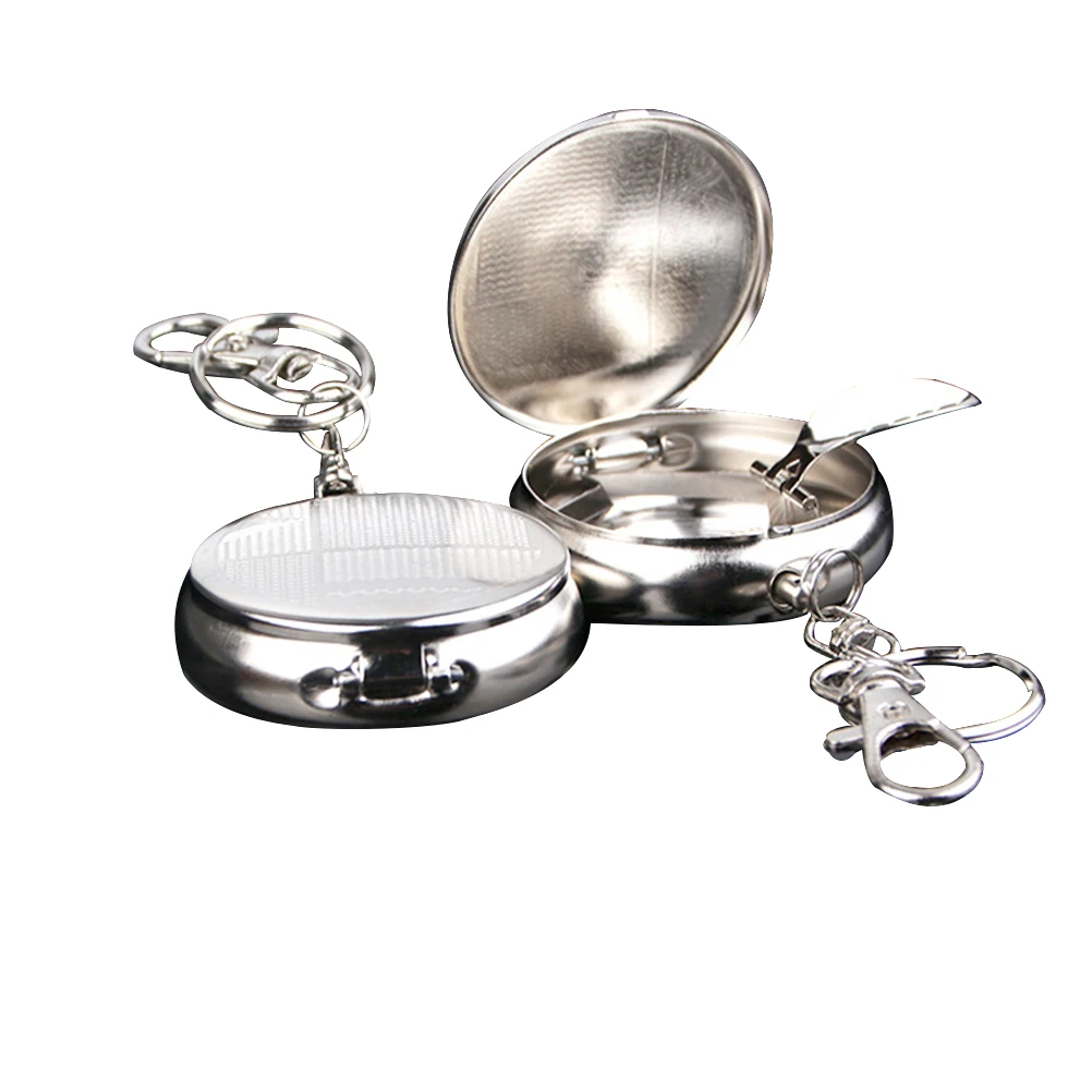 

2Pcs Portable Pocket Ashtray Mini Stainless Steel Circular Ashtray Creative Key Chain with Cigarette Snuffer