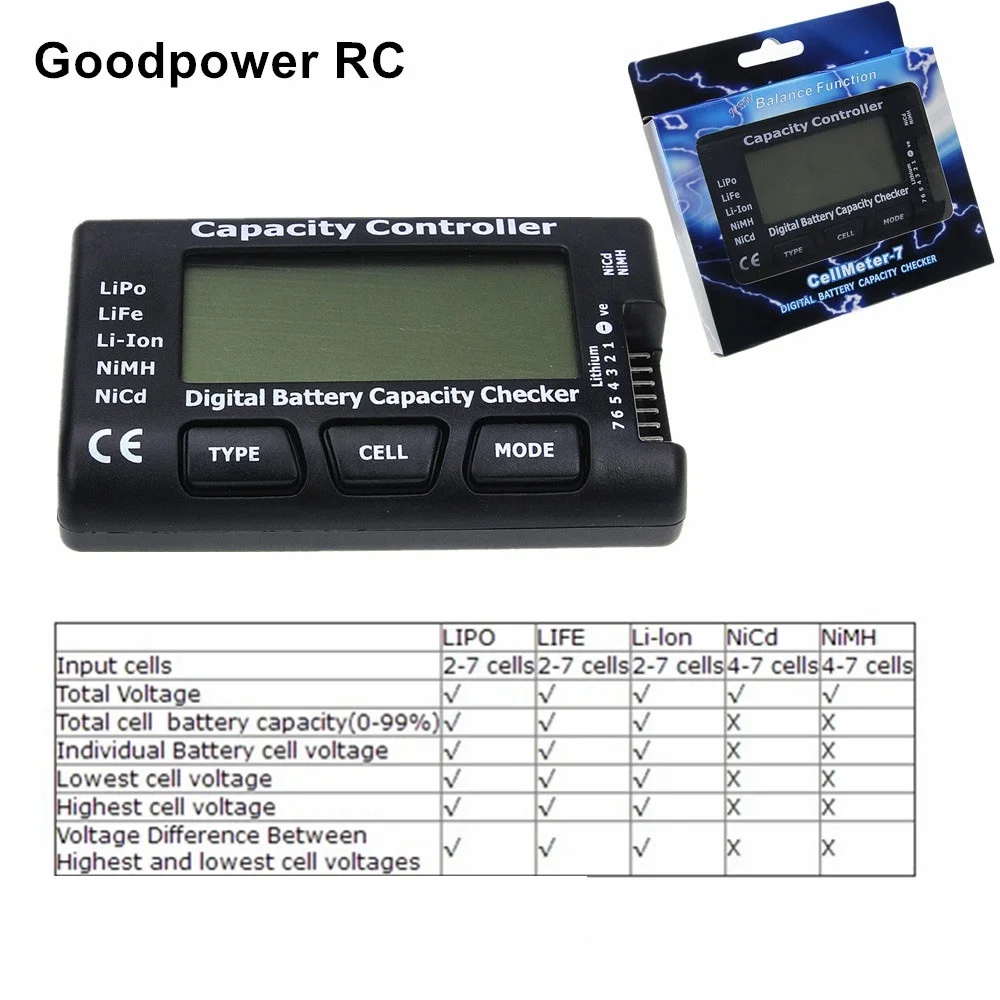

RC CellMeter-7 Digital Battery Capacity Checker LiPo LiFe Li-ion Nicd NiMH Battery Voltage Tester Checking CellMeter 7