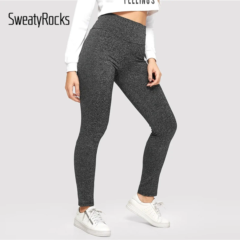 SweatyRocks крест-накрест однотонные леггинсы Activewear Для женщин тренировки обтягивающие леггинсы Новинка весны Повседневное Фитнес принтом букви серые