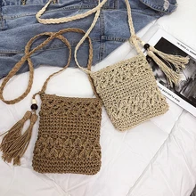 Женская Соломенная Корзина с кисточками, сумка на плечо для девочек, сумка через плечо