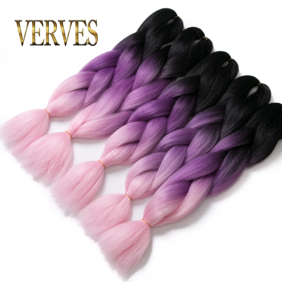 VERVES 5 шт./лот синтетические двухцветные высокотемпературные волокна Омбре плетение волос 24 дюймов Крупногабаритные косички для наращивания волос