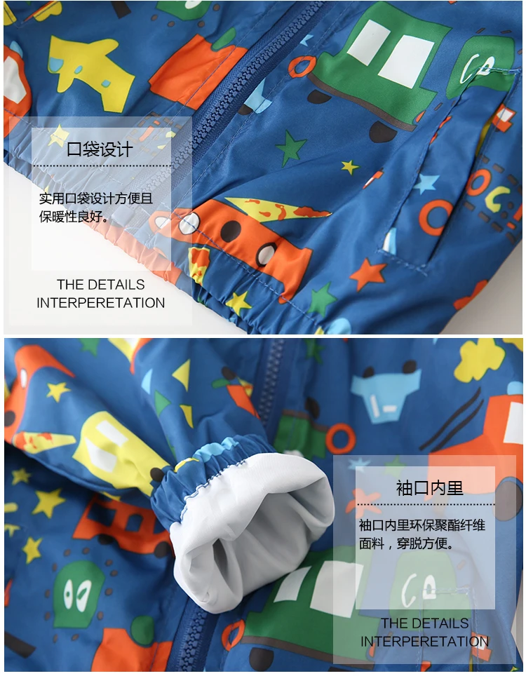 Baby Boy Kids Jacket Coat Windbreaker for Boys Children Navy Blue Print Cartoon Bus Car Hooded Single Zipper Outwear 2 3 4 5 6 t (4)