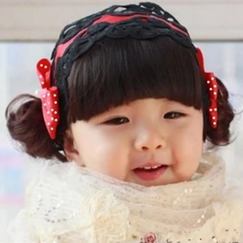 

Most popular Cute Baby Girls Black Hair Bangs Bowknot wig Head Band PHotography Headbands fleur artificielle haarbanden #