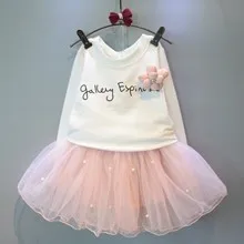 Платье для девочек; коллекция года; летний комплект одежды для детей; футболка с милым кроликом и платья с вуалью для девочек